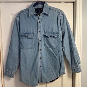 Faded Glory Mens Lined Denim Shirt Jacket Trucker Light Wash Sz small